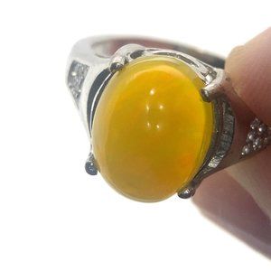 Yellow Opal 3.71ct Platinum Finish Solid 925 Sterling Silver Ring